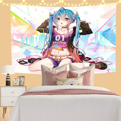 Decobites Kawaii Anime Girl Wall Tapestry for Cute Bedroom Decor