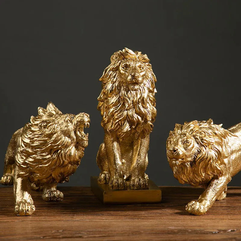 DecorBites™ Golden Lion King Resin Figurines: Luxury Desktop Ornaments for Home & Office
