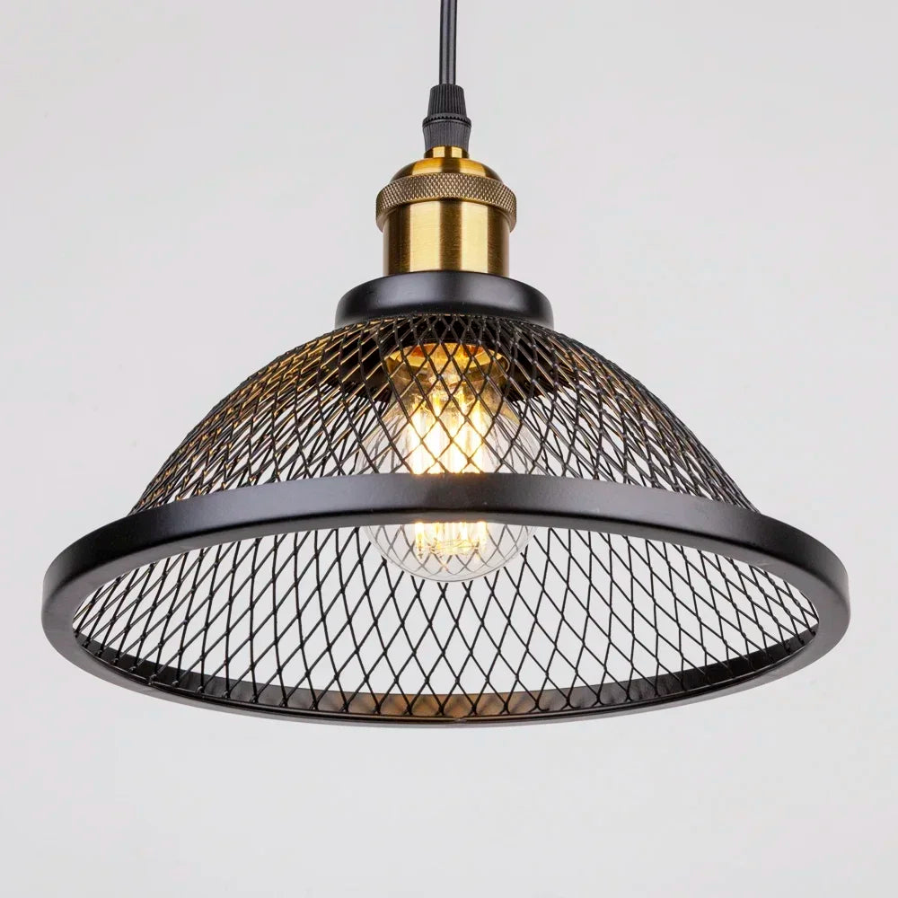 DecorBites™ Black Iron Net-Cage Kitchen Pendant Light with LED for Bedroom & Living Room