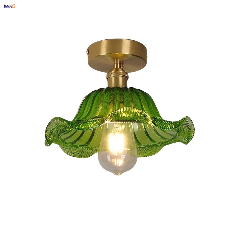 DecorBites™ Green Flower Glass LED Ceiling Light Fixture - Nordic Modern Design