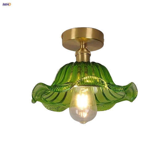 DecorBites™ Green Flower Glass LED Ceiling Light Fixture - Nordic Modern Design