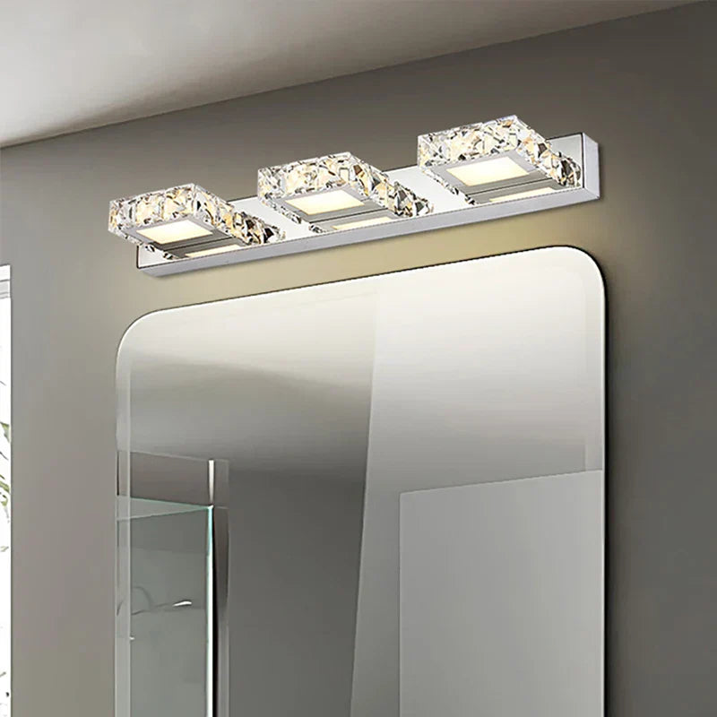 Lámpara de pared con espejo DecorBites™ Crystal LED: Aplique de pared moderno para baño, luminarias de acero inoxidable