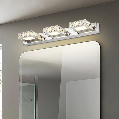 Lámpara de pared con espejo DecorBites™ Crystal LED: Aplique de pared moderno para baño, luminarias de acero inoxidable