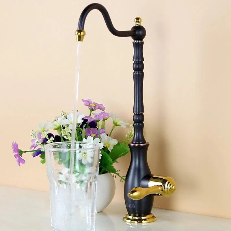 DecorBites™ Gold Kitchen Sink Faucet Cold Water Tap 360° Rotating Drinking Faucet Solid Brass