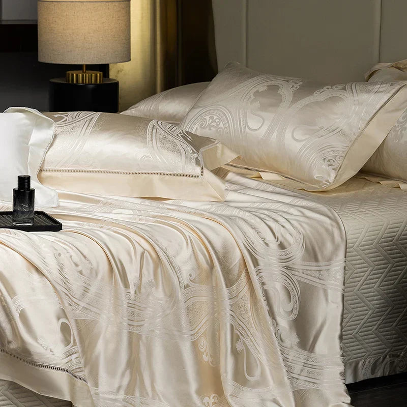 Decobites Silky Satin Jacquard Egyptian Cotton Luxury Duvet Bedding Set