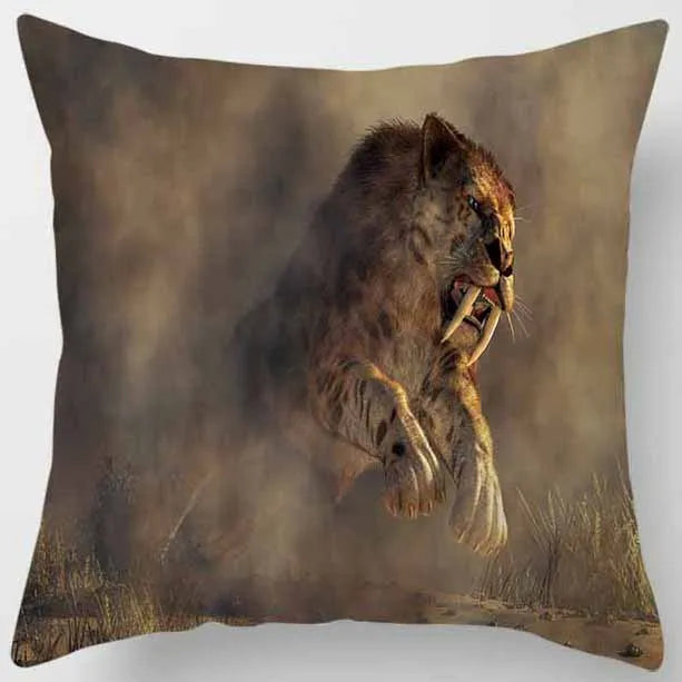 Funda de almohada DecorBites™ con diseño de tigre y león del mundo animal para una decoración adorable en el sofá o la sala de estar.