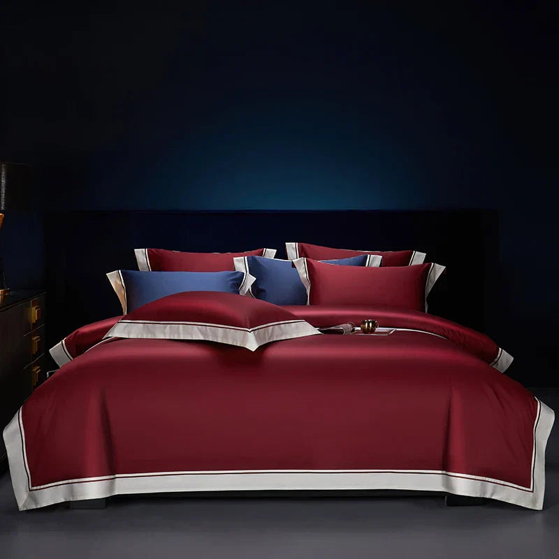 Decobites Luxury Solid Color Hotel Style Bedding Set in Burgundy Red