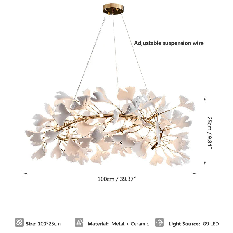 DecorBites™ Gold Branches Chandelier Porcelain Leaves Pendant Lights