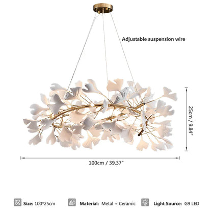 DecorBites™ Gold Branches Chandelier Porcelain Leaves Pendant Lights
