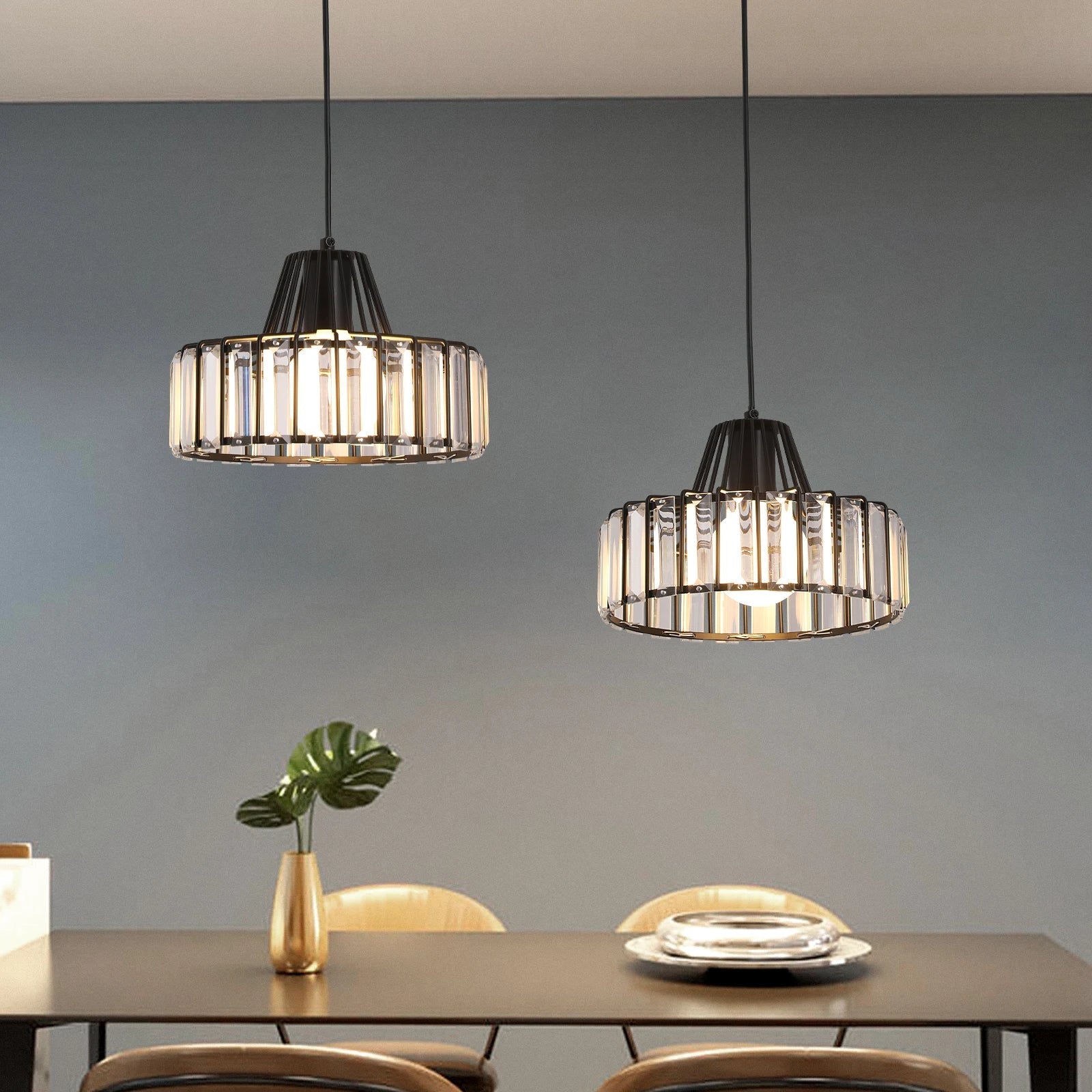 Gold Crystal Pendant Chandelier 3-Light Gold