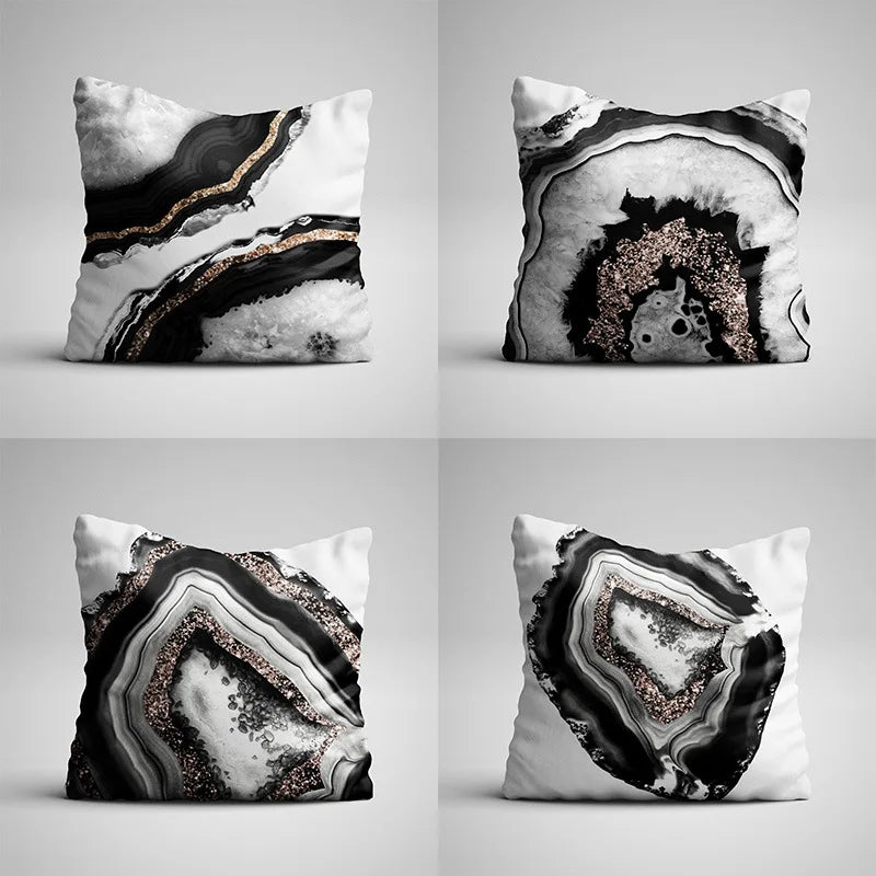 DecorBites™ Gray Marble Black Agate Pillow Case for Home Sofa Chair Decor