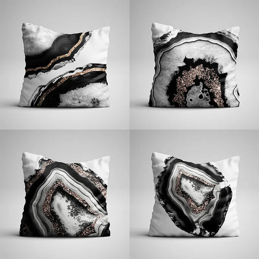 DecorBites™ Gray Marble Black Agate Pillow Case for Home Sofa Chair Decor