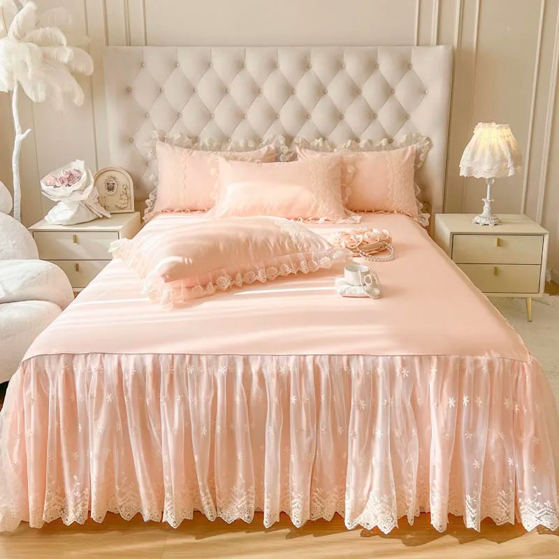 Decobites Pink Princess Style Bedding Set: Duvet, Bedskirt, Bedspread, Pillowcases