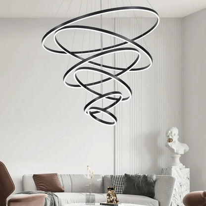 DecorBites™ Circle Ring Art Chandelier for Duplex Villa Staircase Hall Living Room