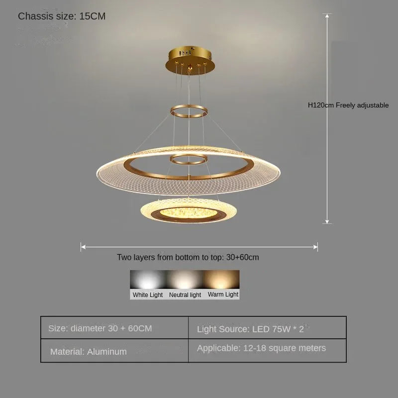 DecorBites™ LED Ring Ceiling Chandelier: Luxury Villa Pendant Light for Living & Dining Rooms