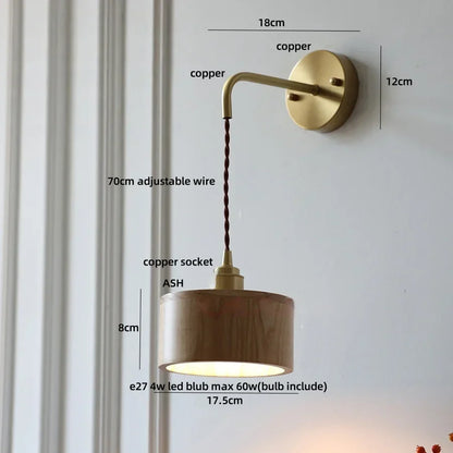 DecorBites™ Ash Wood LED Wall Lamp with Pull Chain Switch for Home Decor