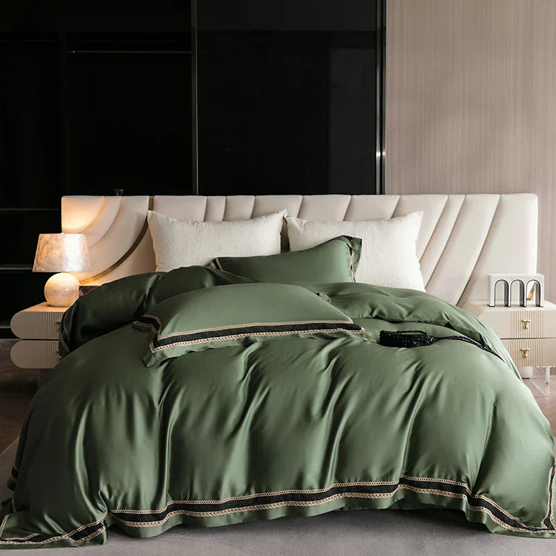 Decobites Luxury Embroidery Eucalyptus Duvet Cover Set with Silky Cool Feel