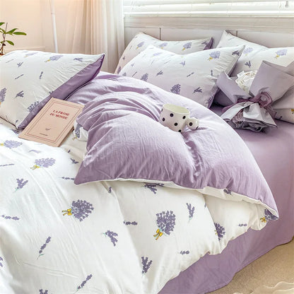 Decobites Cartoon Heart Floral Print Duvet Set with Bed Sheet & Pillowcases