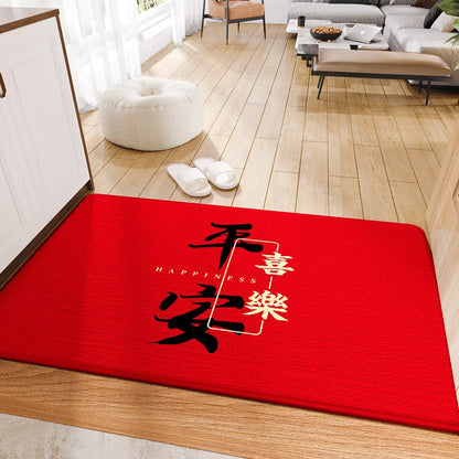 Decobites Red Tech Velvet Entrance Doormat: New Chinese Style, Anti-slip, Wear-resistant & Easy To Clean