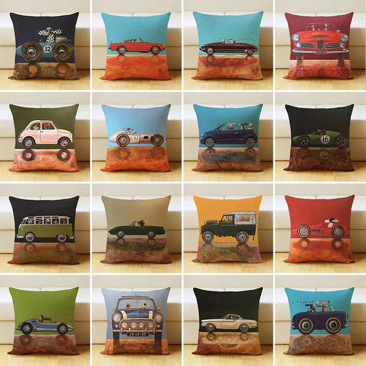 DecorBites™ Cartoon Dog Car Drive Pillow Cover 45x45cm Linen Sofa Home Decor