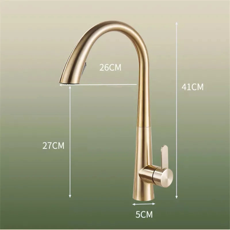 صنبور حوض المطبخ DecorBites™ باللون الذهبي المصقول مع صنبور زنبركي قابل للسحب