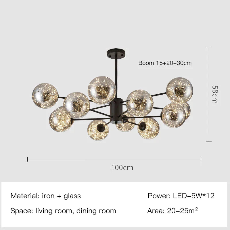 DecorBites™ Gold Star Glass Ball Pendant Light: Modern Nordic LED Chandelier for Home Décor