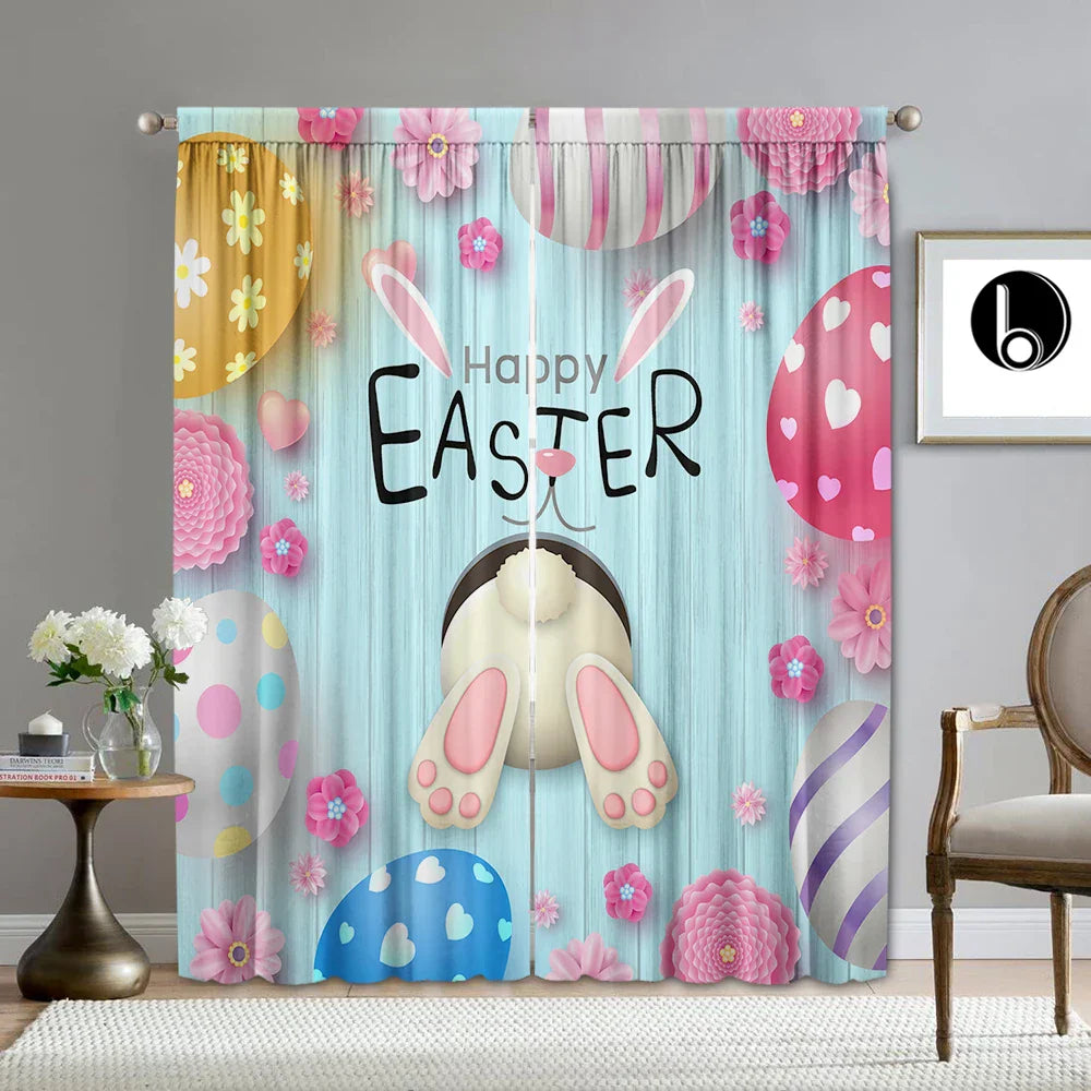 Decobites Easter Curtains with Pole Pocket, Ideal for Kitchens, Living Rooms, Balconies, Gardens