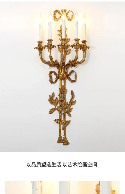 DecorBites™ Baroque Antique Brass Leaf Gold Wall Sconce - 5 Candle Lights