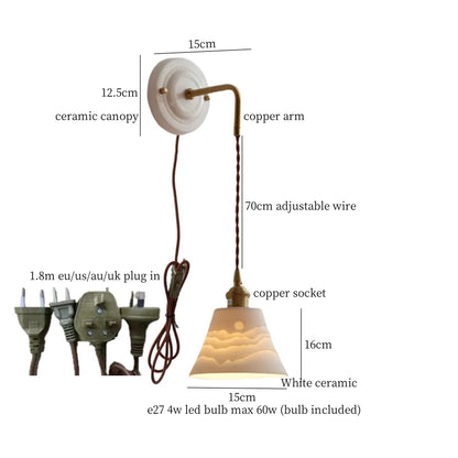 DecorBites™ مصباح حائط LED قابل للتعديل مخطط من السيراميك والنحاس ومرآة بجانب السرير