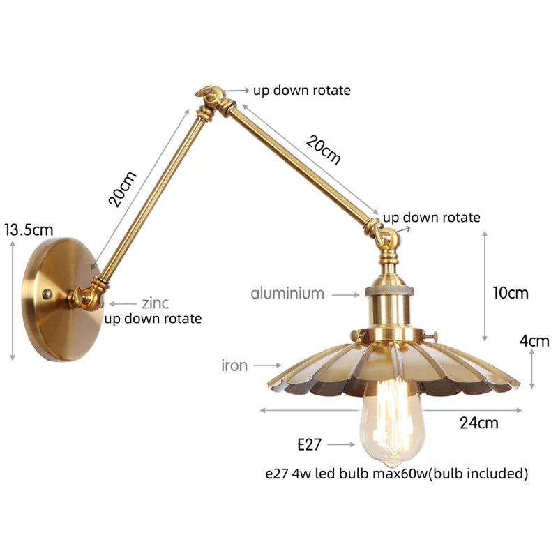 Lámpara de pared LED industrial Gold™ Decorbites con interruptor de cadena para decoración del hogar