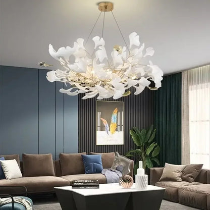 DecorBites™ Leaf Branch Ceramic Chandelier | Modern Golden Lighting Fixture for Living Room