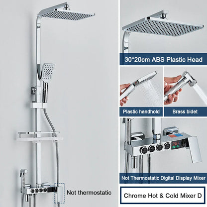DecorBites™ Black 4-Way Digital Shower System with Rainfall Head and Bidet