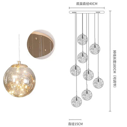 DecorBites™ Gold LED Glass Chandelier: Minimalist Round Ball Staircase Lighting Fixtures
