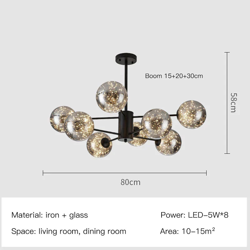 DecorBites™ Gold Star Glass Ball Pendant Light: Modern Nordic LED Chandelier for Home Décor