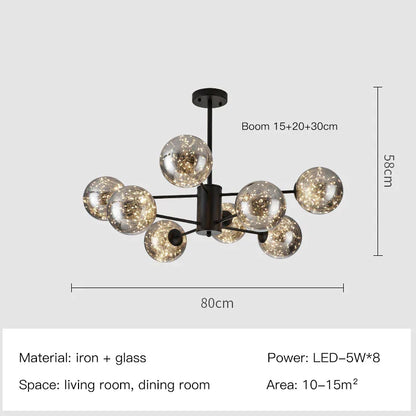 DecorBites™ Gold Star Glass Ball Pendant Light: Modern Nordic LED Chandelier for Home Décor