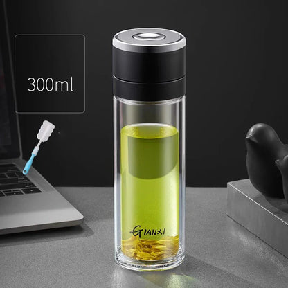 DecorBites™ Insulated Glass Cup: Large Capacity, One-Click Open Lid, Heat-Resistant Double-Layer