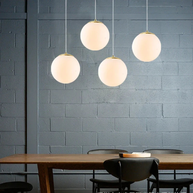 Nordic White Glass Globe Pendant Light With Iron Finish