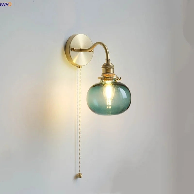 Decorbites™ Grüne Klasse Ball LED Wandarmatur, Kupferfassung, Zugkettenschalter