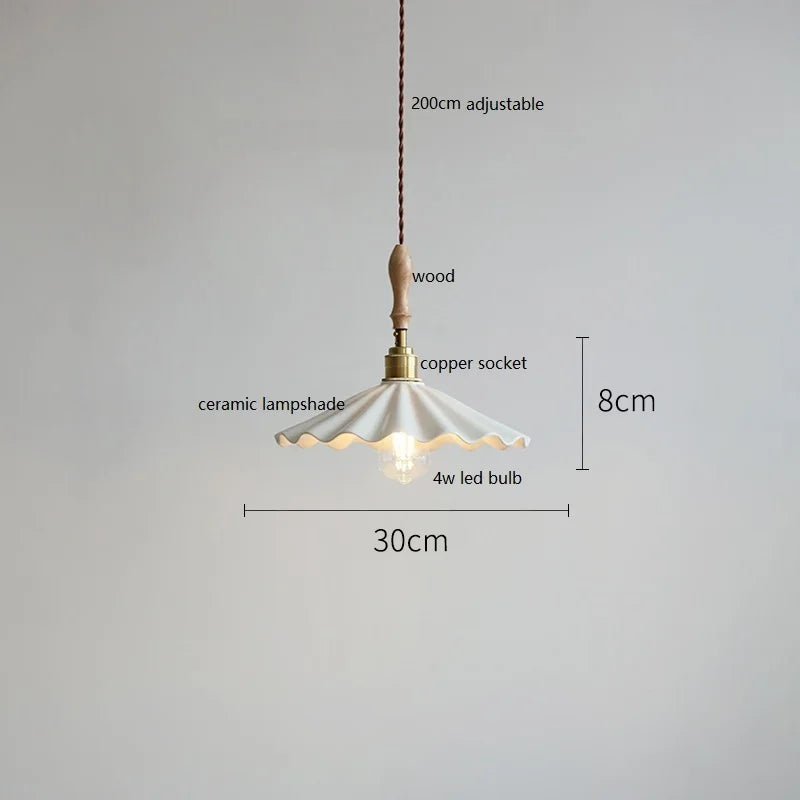 DecorBites™ Copper Ceramic LED Pendant Lamp with Wood Handle for Home Decor