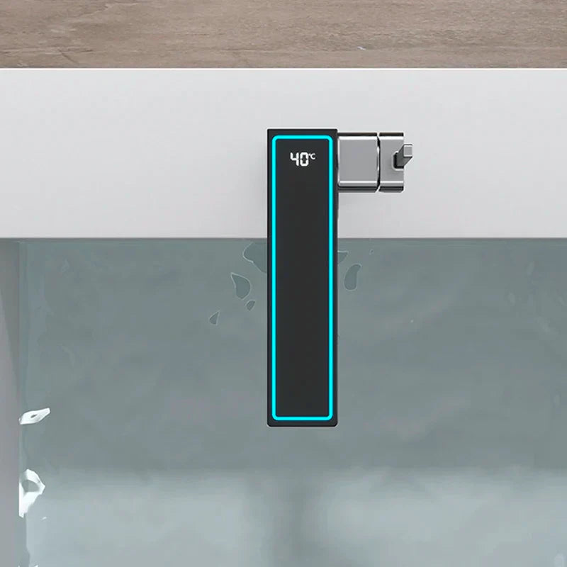 DecorBites™ Gun Grey Digital Display Basin Faucet: Modern Black Bathroom Sink Tap with Temperature Display