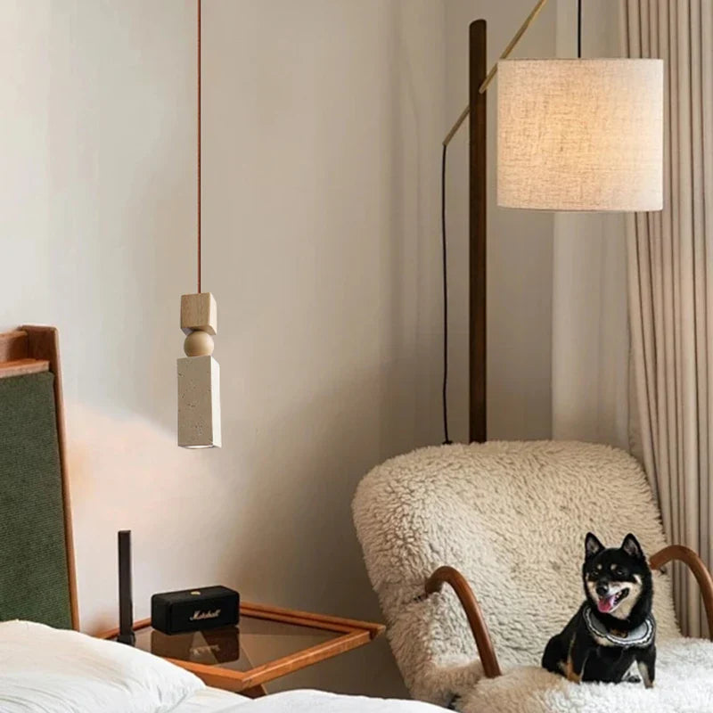 DecorBites™ LED Pendant Lamp Mid Century Modern Decor Yellow Travertine Wood Hanglamp