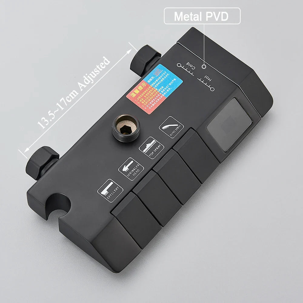 نظام دش DecorBites™ Black Piano الرقمي مع صنابير نحاسية ذكية ودش مطري أبيض