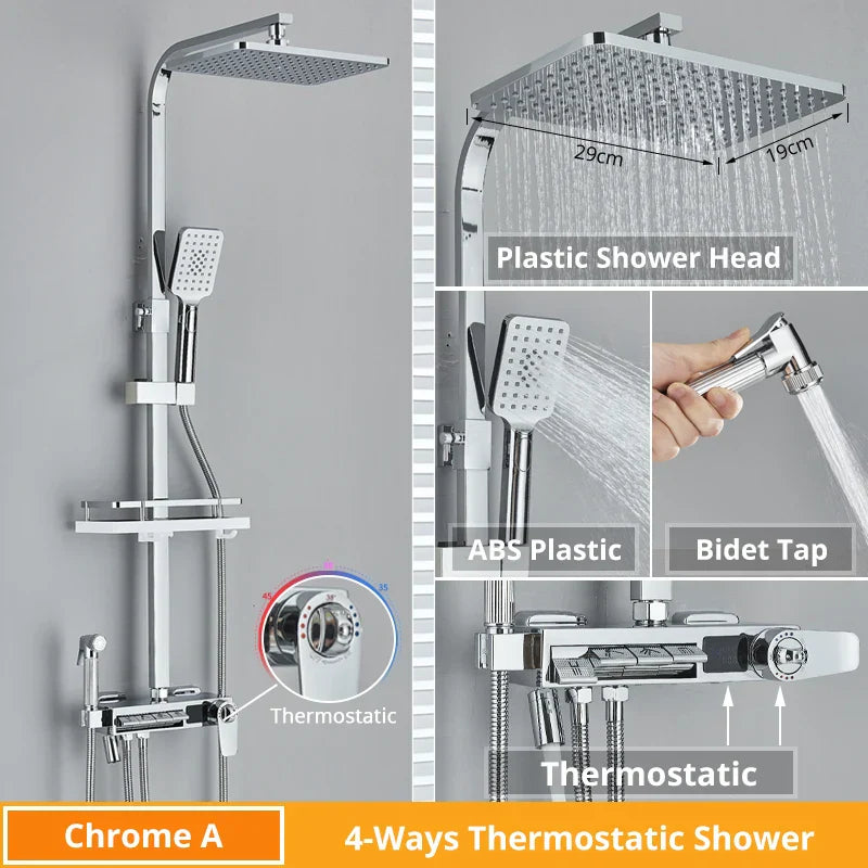 DecorBites™ Digital Display Shower Faucet Rainfall Head Thermostatic Mixer Set