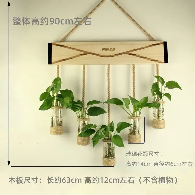 DecorBites™ Glass Planter Vase with Wooden Stand for Wall Hanging Display