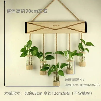 DecorBites™ Glass Planter Vase with Wooden Stand for Wall Hanging Display