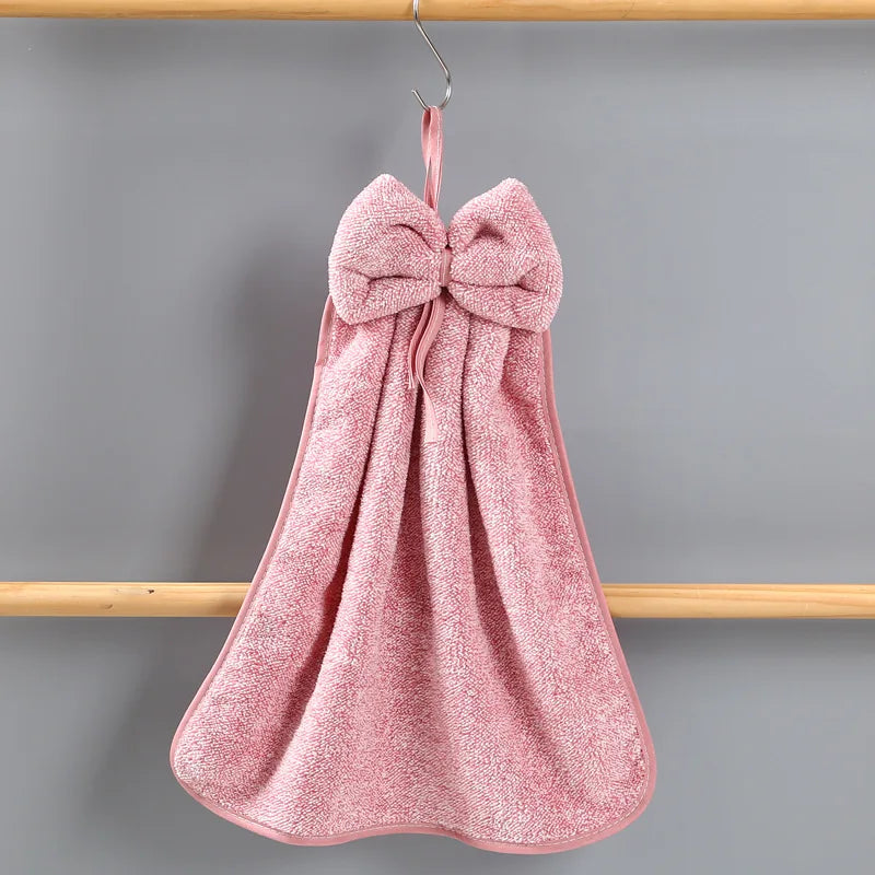 DecorBites™ Bowknot Coral Velvet Microfiber Hand Towels: Soft, Quick Dry, Absorbent Cleaning Cloth