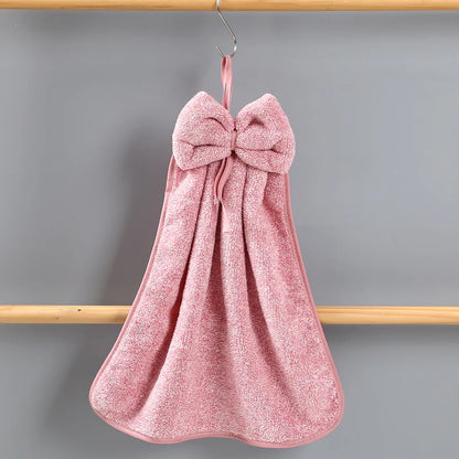DecorBites™ Bowknot Coral Velvet Microfiber Hand Towels: Soft, Quick Dry, Absorbent Cleaning Cloth