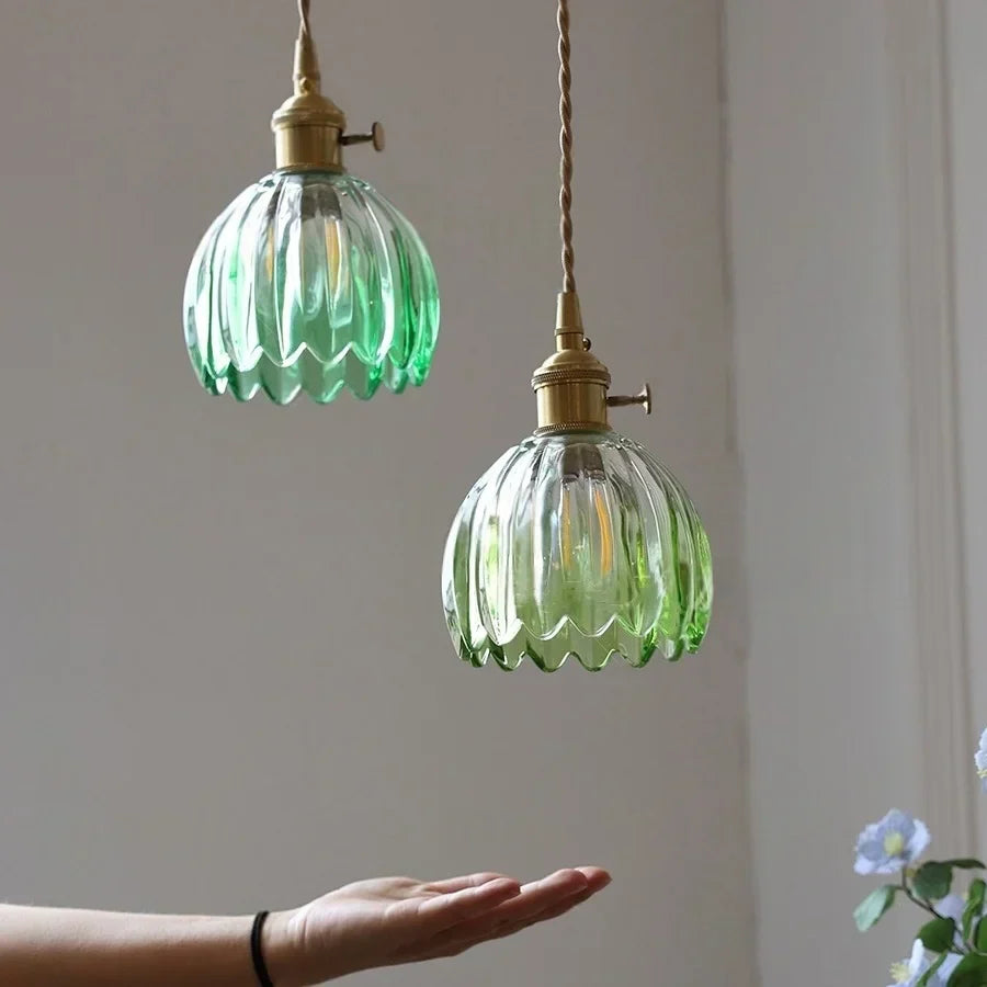 DecorBites™ Green LED Pendant Light Fixture Glass Japan Style Hang Lamp