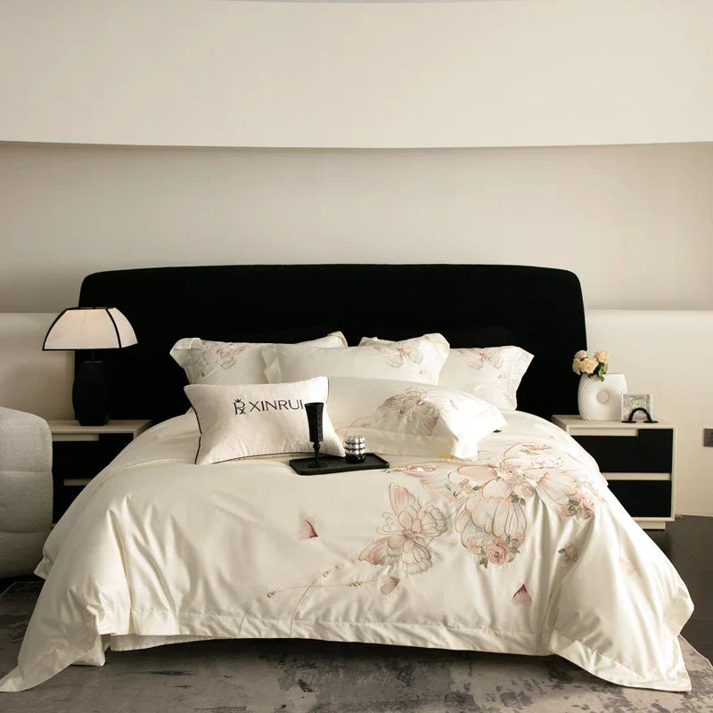 Butterfly Embroidery Cotton Bedding 800TC Queen