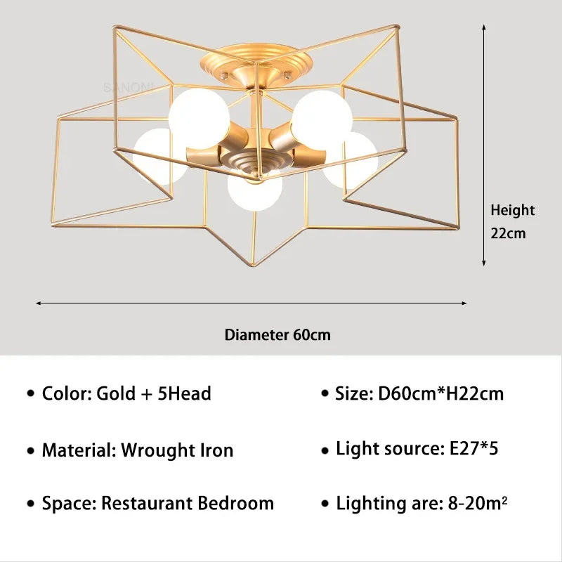 Lámpara de techo LED DecorBites™ Creative Star - Acabado dorado antiguo cepillado para sala de estar o dormitorio